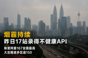 烟霾持续｜昨日8月26日早上17站录得不健康API，斯里阿曼167全国最高，大吉隆坡多区逾150