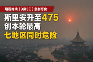 烟霾昨晚(9月3日)急剧恶化:斯里安升至475创本轮最高,七地区同时危险,今日砂拉威九地区仍属危险级别,云播雨三日操作进行中