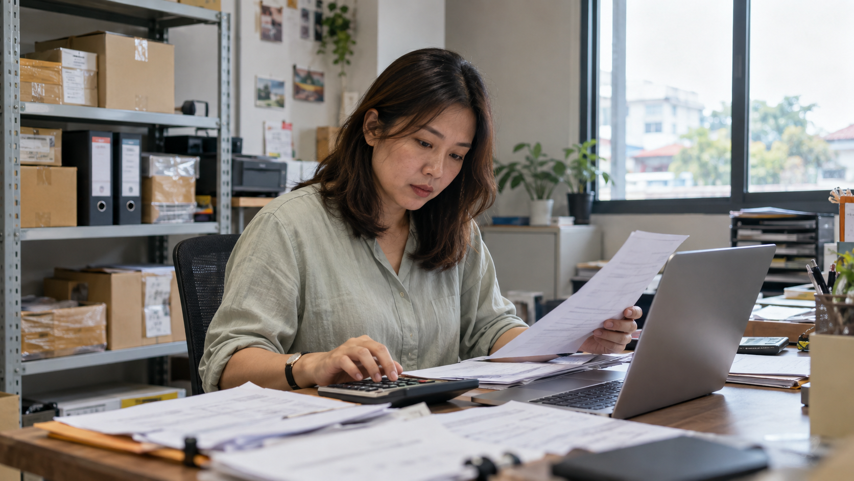 马来西亚中小企业业者在办公室核对发票与营运现金流
